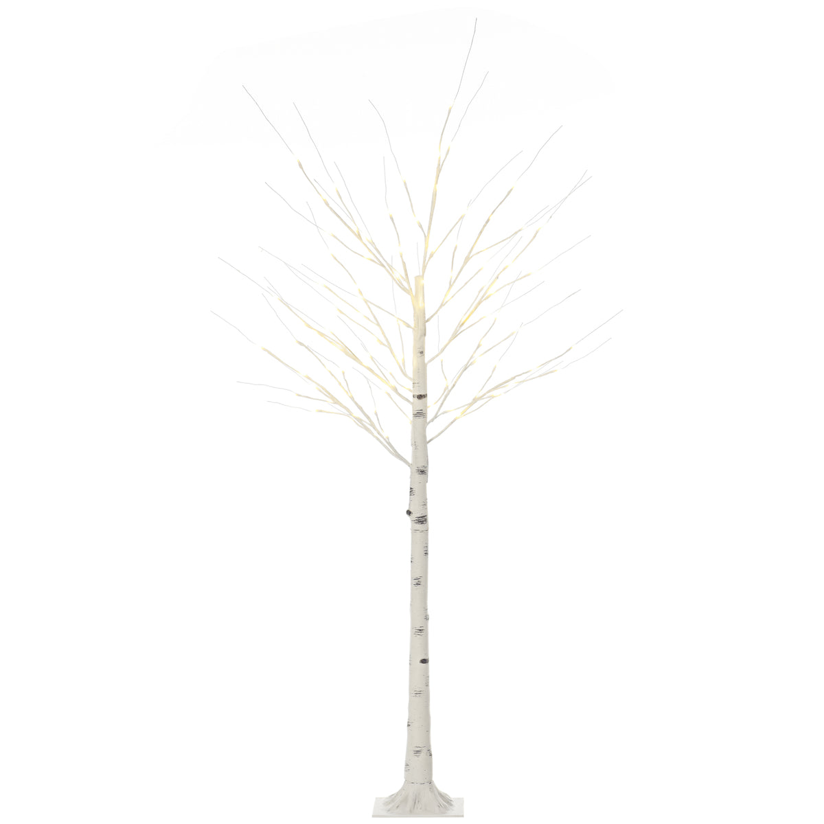 Árbol de abedul luminoso de 180 cm con luces cálidas, vista completa sobre fondo blanco