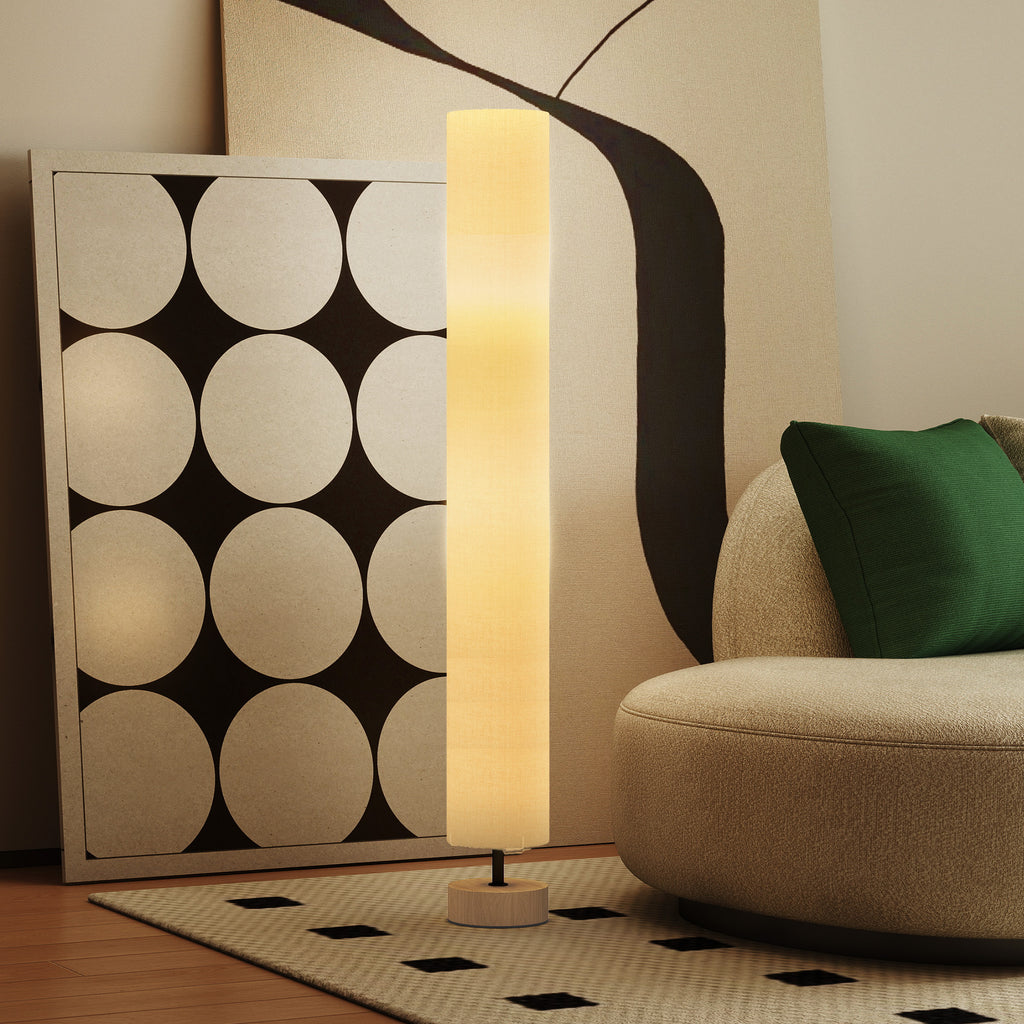 Lámpara de pie de lino beige con 2 luces E27, vista 8