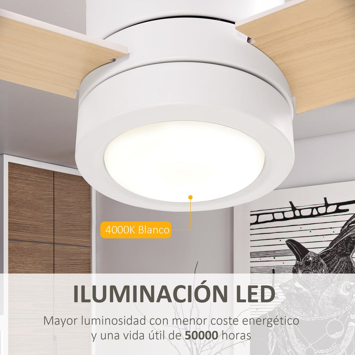 Luz LED blanca de 4000 K con vida útil de 50.000 horas