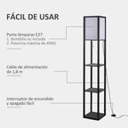 Lámpara de pie negra con estantería de 3 baldas, vista 5