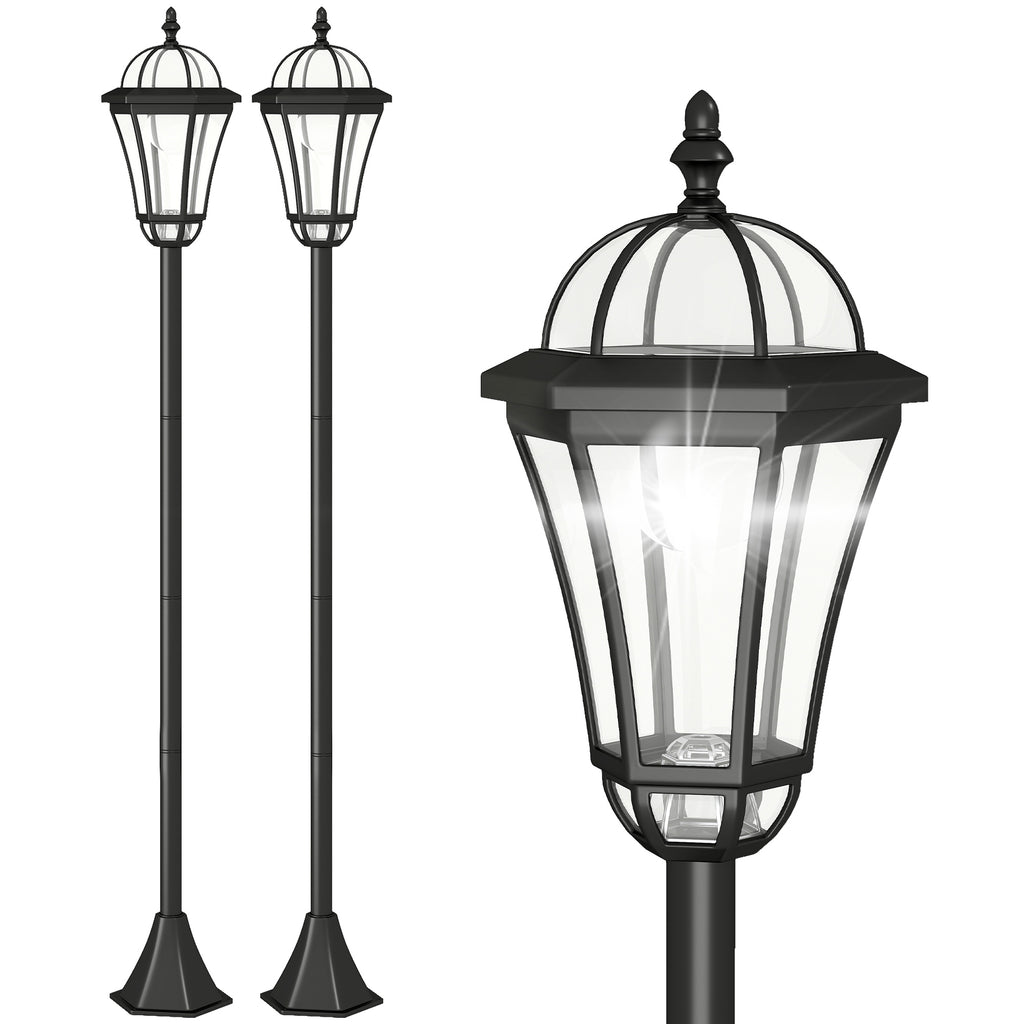 Set de 2 farolas solares de jardín negras sobre fondo blanco