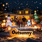 Jardín nevado decorado con figuras hinchables navideñas iluminadas de la marca Outsunny