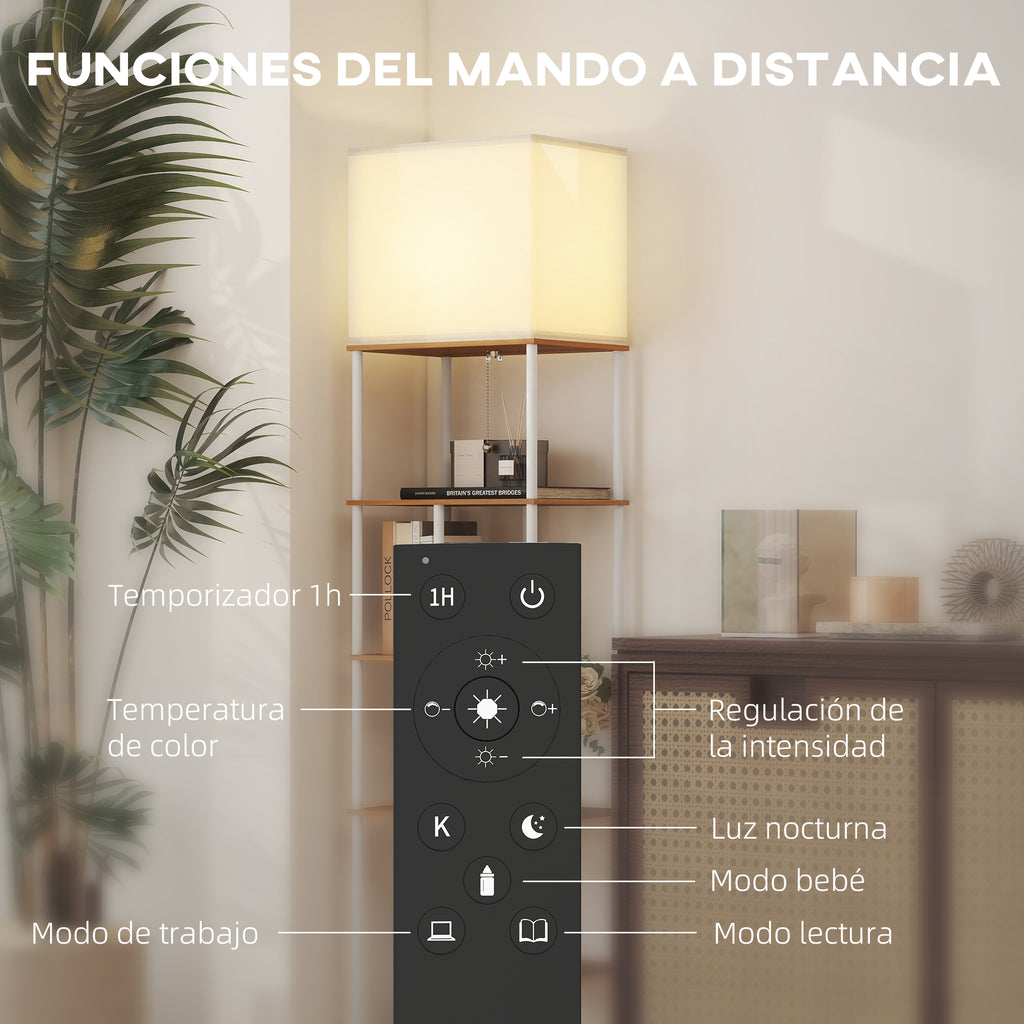 Lámpara de pie con estantes en madera natural, vista 5