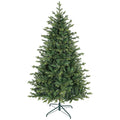 Abeto de Navidad realista de 180 cm con soporte metálico verde, vista frontal sobre fondo blanco