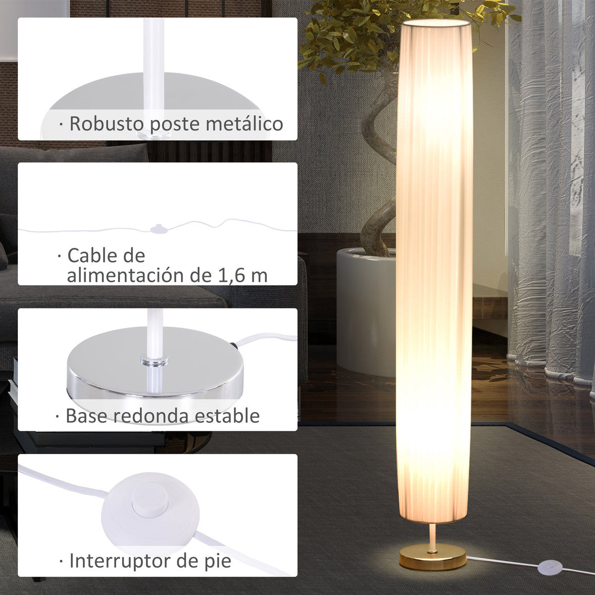 Lámpara de pie blanca de 2 luces E27, vista 5