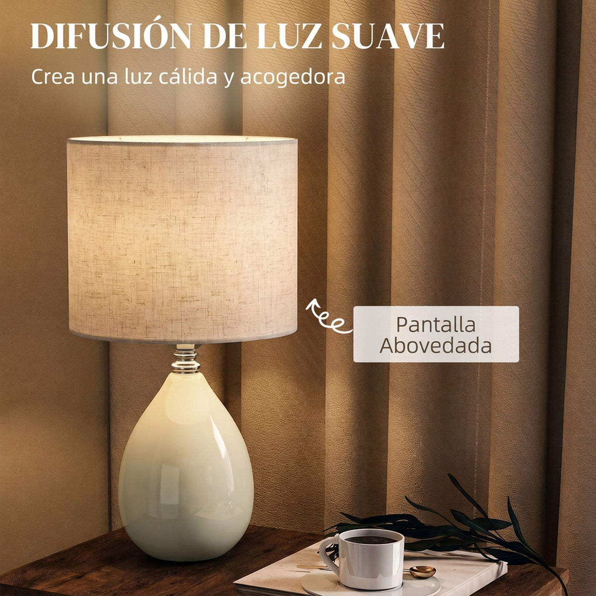 Pantalla de lino tipo cúpula que difunde una luz suave
