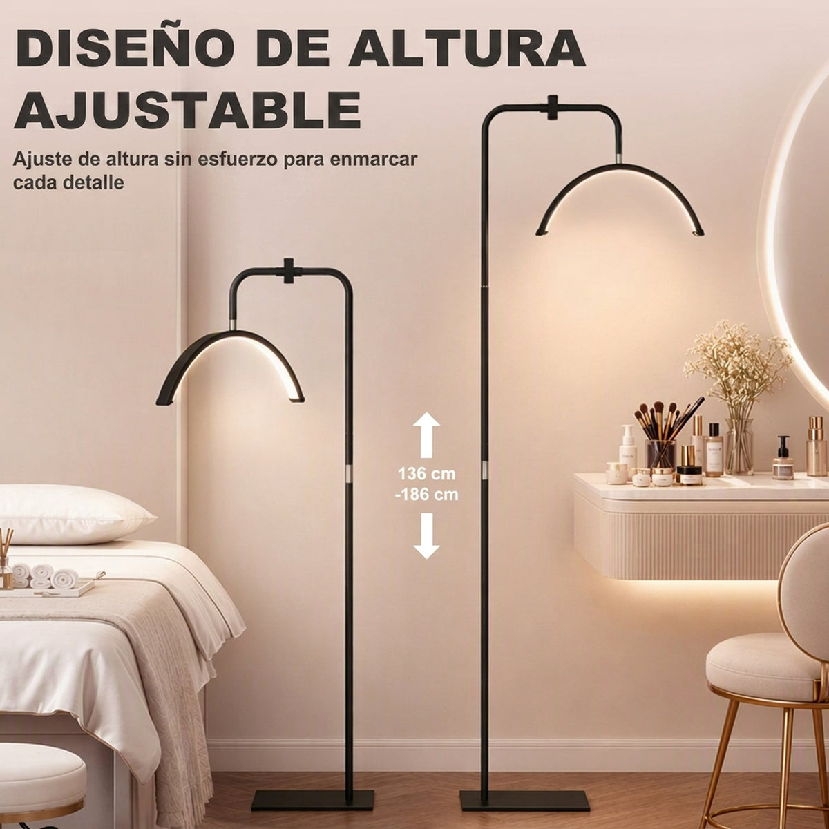 Lámpara de pie LED negra con cabeza en media luna, vista 11